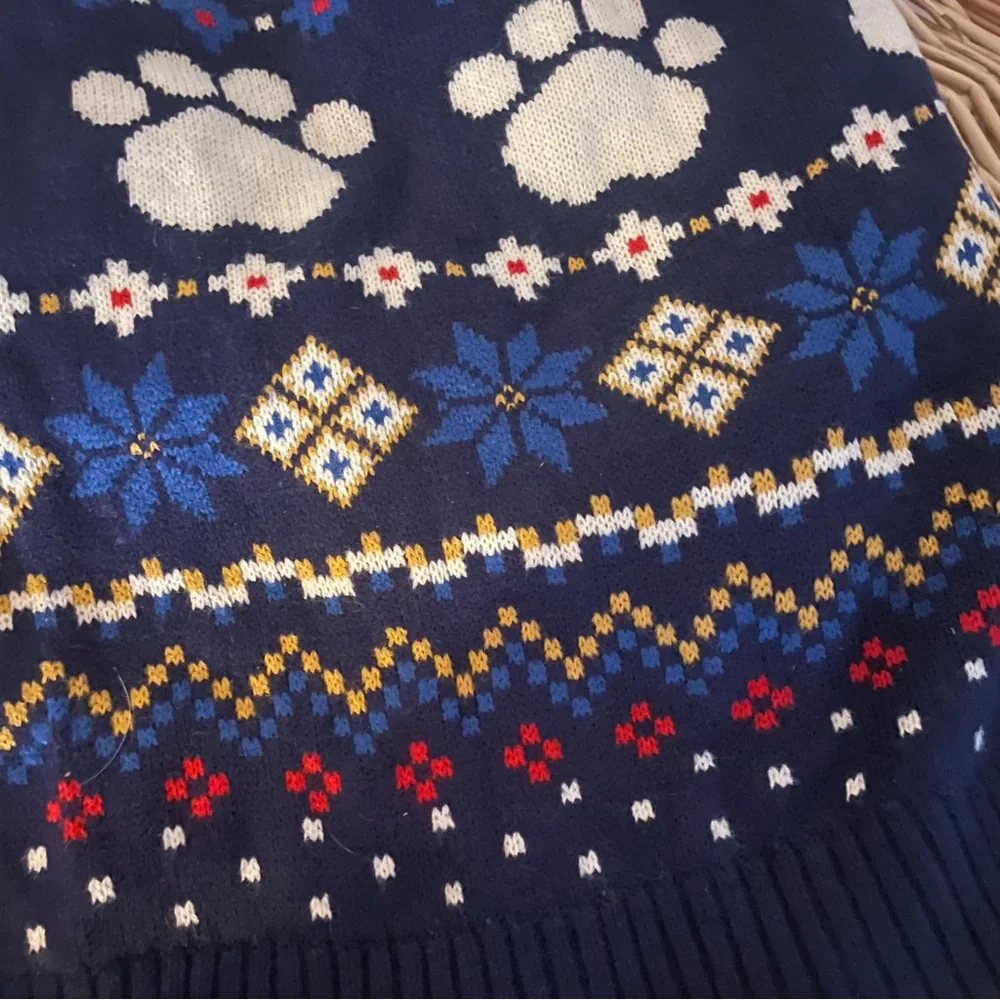 Vibrant Life navy blue Holiday Dog Turtleneck sweater button Collar Medium NWT